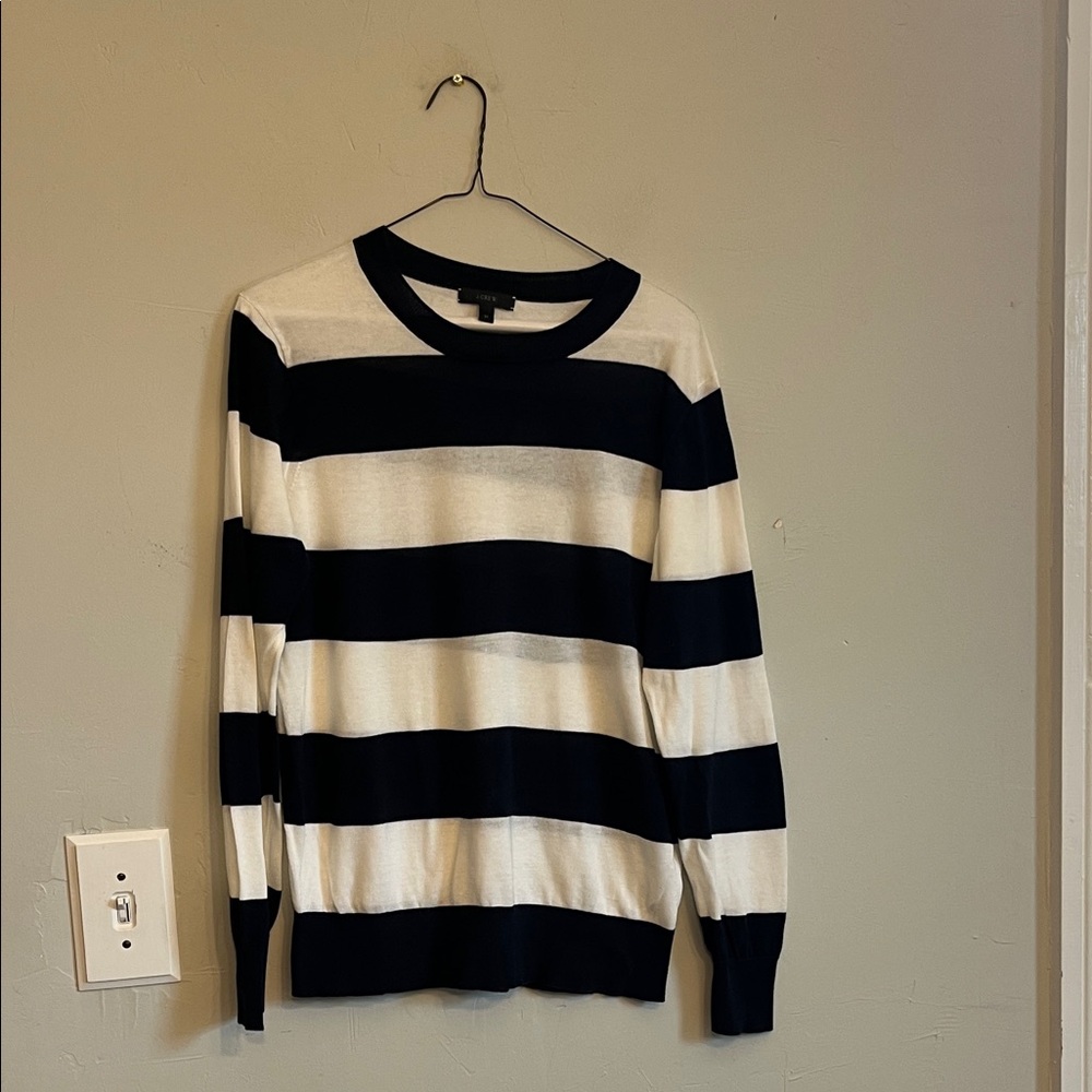 J Crew navy and white size medium light cotton long sleeved sweater.